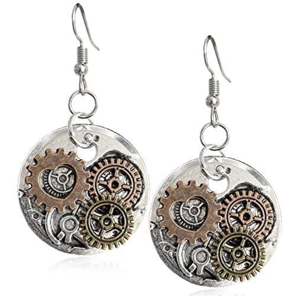 8293 Unique Punk Steampunk Vintage Clockwork Dangle Drop Earrings Handmade